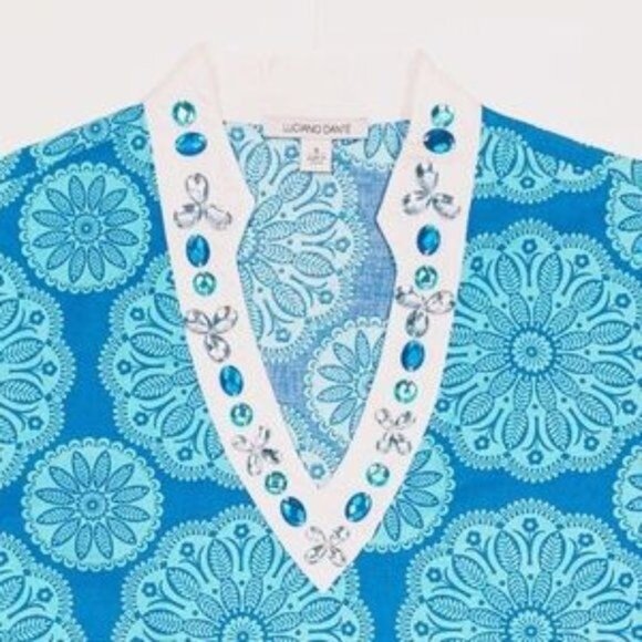 Luciano Dante Floral Rhinestone Beachy Resort Wear Tropical Tunic Size Small - Picture 2 of 12